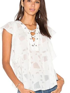 IRO White Lace-Up Flutter Sleeve Blouse